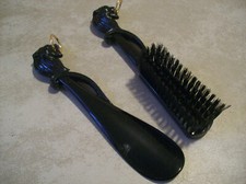 Vintage Shoe Horn and Brush Black Lion Head Set Japan 