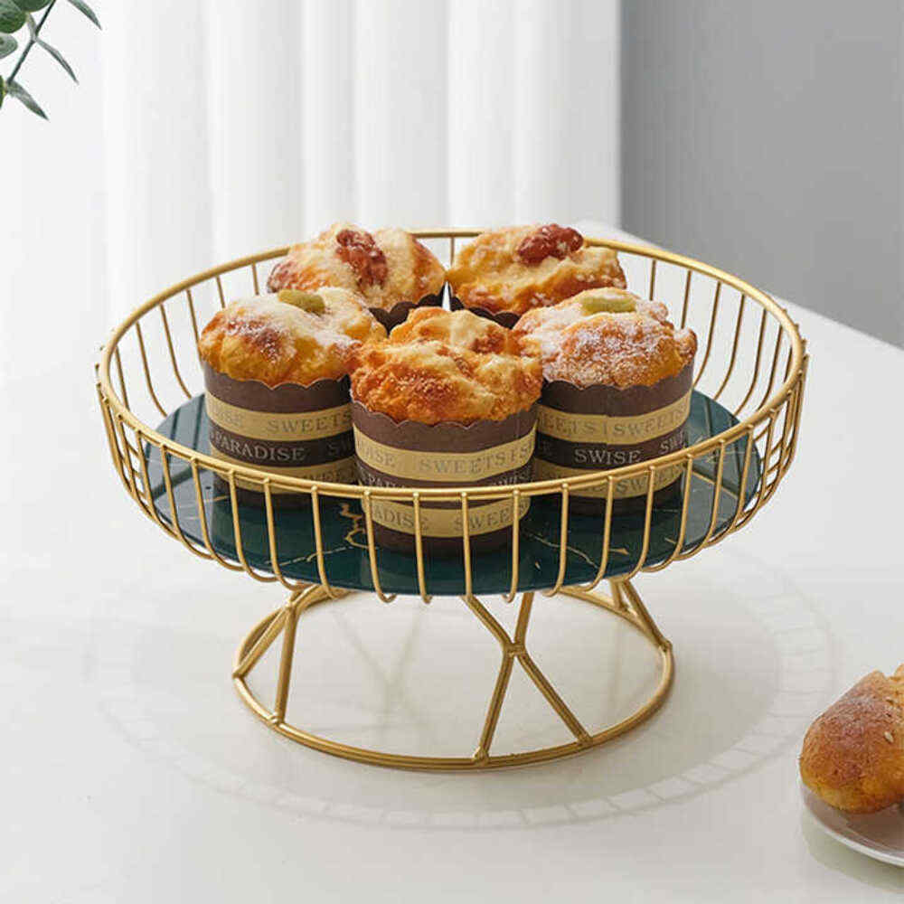 NNEDSZ Elegant Iron Art Glass Serving Tray(White Glass) - Round Design with Gold