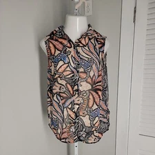 H&M Button Up Collared Shirt ~ Sz 12 ~ Black & Orange ~ Sleeveless