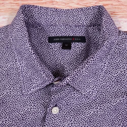 John Varvatos Shirt Mens M Purple & Whit All Over Print Short Sleeve Button Up