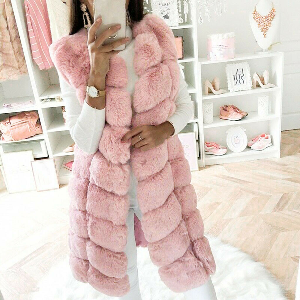 Womens Winter Warm Faux Fur Vest Waistcoat Gilet Sleeveless Jacket Coat Outwear