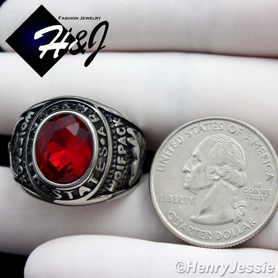 Anillo Rubí Simulado Chapado en Plata/Negro Militar Ejército de Estados Unidos Acero Inoxidable HOMBRE*100 Foto 4 de 4