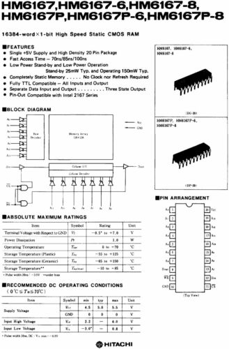 SRAM 256×1 , 256×4 , 1k×1 , 1k×4 , 4k×4 , 16k×1, 64k×1 , 8k×8 , 32k×8 , 128k×8 - Picture 48 of 58