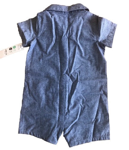 Carter's Child of Mine Baby Boy Blue Cotton Chambray Romper One Piece 6-9m - Picture 2 of 6