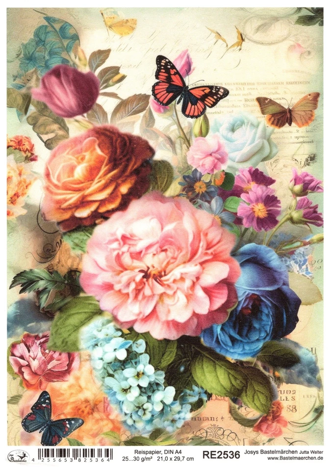 JOSYS BASTELMÄRCHEN Papel de arroz A4 seda de paja decoupage técnica de servir rosas vintage flores RE2536