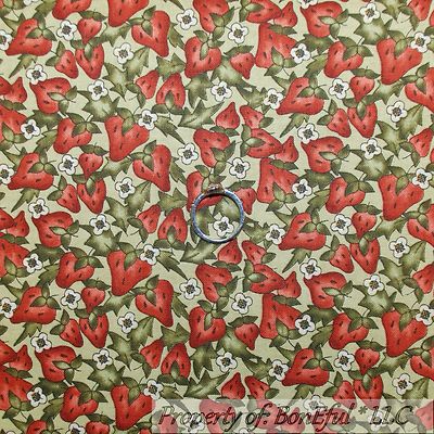 BonEful Fabric FQ Cotton Quilt Green Red Strawberry Flower Garden Farm House USA