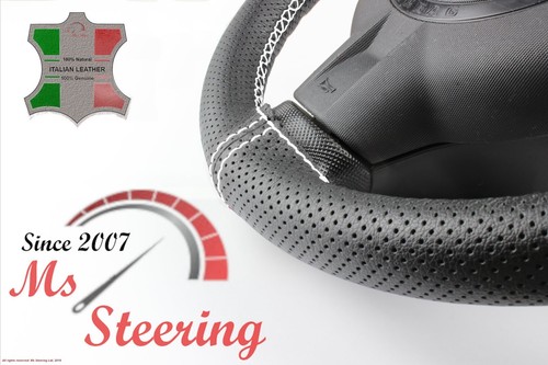 FOR INFINITI QX 97-03 BLACK PERF LEATHER STEERING WHEEL COVER WHITE DBL STIT - Picture 4 of 6