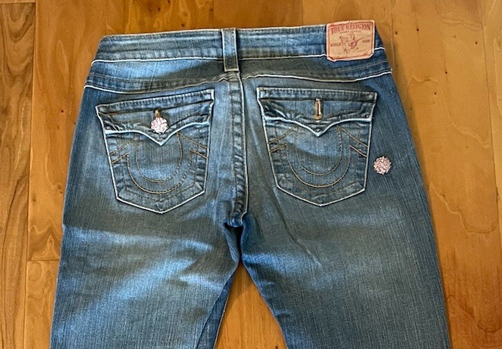 TRUE RELIGION デニムパンツ 28スワロフスキーボタン トゥルーレリジョン JOEY BIGT スワロフスキーボタン デニム