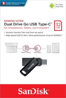 Sandisk USB 3.1 OTG Stick 32GB, Ultra Dual Go Typ-A-C, (R) 150MB/s, Memory Zone,