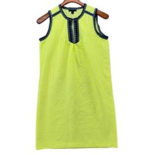 J.CREW Arrow Print Shift Dress Neon Yellow Sleeveless Blue Trim Size 0