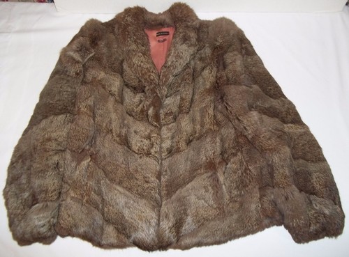 Ladies vintage genuine rabbit fur jacket, size S/M, brown bunny fur sewn on bias - Picture 1 of 12