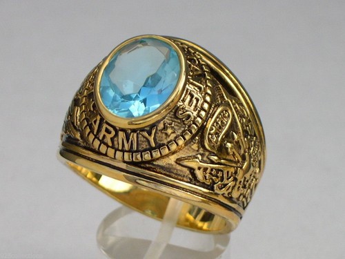 12x10 mm United States Army Military March Aqua Marine Stone Men Ring Size 8 - Picture 3 of 8