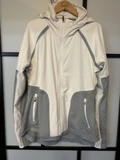 Athleta Women's Full Zip Up Off White/gray Grey Hooded Jacket sz M EUC
