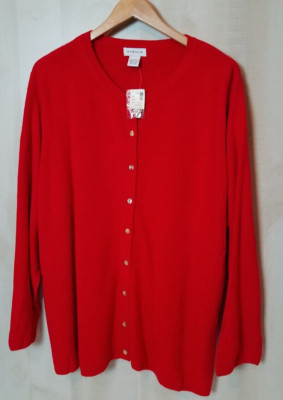 Avenue NWT Women's Size 26-28 Classic Red Button Up Long Sleeve Cardigan Sweater