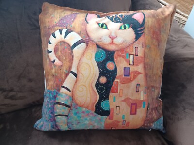 COUNTRY COTTAGE BEAUTIFUL PAINTING KLEO CATS VELVETEEN THROW PILLOW - BRAND NEW