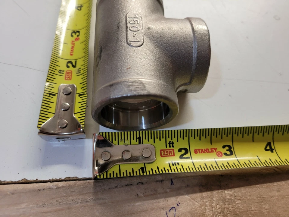 1" x 1" x 1" Tee Female Socket Weld 2TY62 Class 150 316 Stainless Steel Fitting - Image 2 of 2