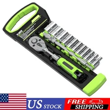 15pc 1/4" Drive Socket Wrench Set Metric 4-14mm Ratchet Handle Drill Adapter