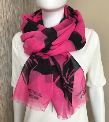 Boutique Moschino Rosa & Schwarz Streifen Schleife Schal Hergestellt IN Italy