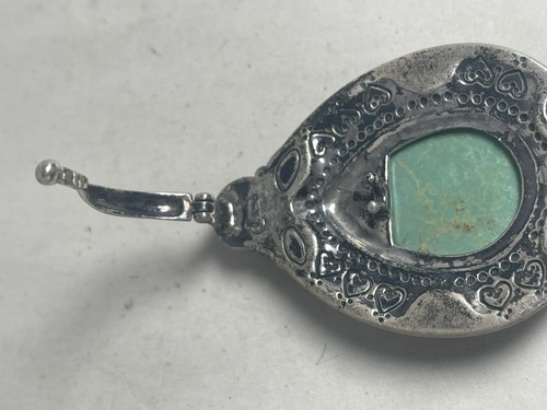 Turquoise Brooch Sterling 925 Designer Apple Green 2.25” X 1.35” Vintage - Picture 7 of 8