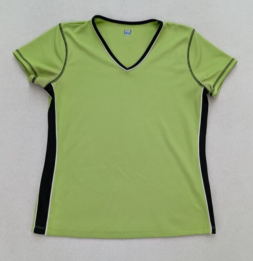 Camiseta para mujer SJB Active talla pequeña verde atlética deportiva gimnasio elástica cuello en V Foto 2 de 4
