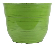 Garden Elements Glazed Brushed Happy Large PLastic Planter, Dark Green, 15"