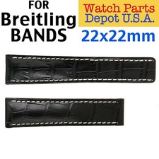 Alligator Grain Replacement Black Leather Band for Breitling 22mm x 22mm - NEW