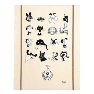 TORCHONS & BOUCHONS DUBOUT, MULTI CAT & DOG PORTRAITS FRENCH KITCHEN TOWEL, NEW