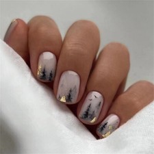 Ink Short Square Press On Nails for Nails Art 24Pcs Blooming False Nail Painting