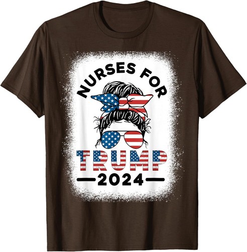 Nurses For Trump 2024 Messy Bun Nurse USA Flag Women T-Shirt Hoodie - Picture 8 of 11