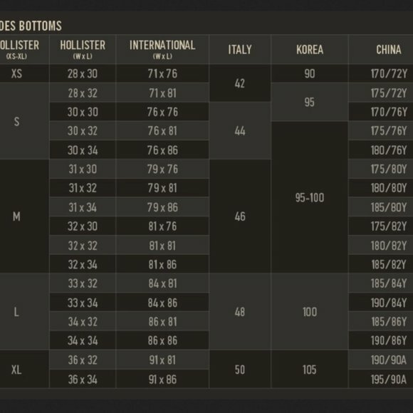 size 3 hollister jeans measurements