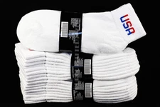 9-11 10-13 Heavy Ankle Low Cut Socks Cotton White USA Logo Gym Outdoor Men Women