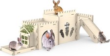 Rabbit Castle Wooden Bunny House Multi Level Hideout Ramp Hay Feeder