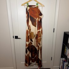 PrettyLittleThing Plus Satin Maxi Dress US 16 Brown Floral Strappy NWT