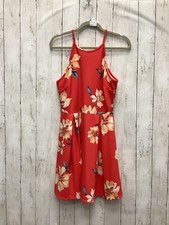 Monteau Los Angeles Coral Floral Halter Fit & Flare Skater Dress, Size Large