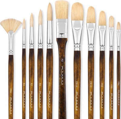 Professional Oil Paint Brush Set, Fuumuui 11Pcs Superior Hog Bristle Paint Brush