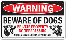 Beware of Dog Sign for Fence, Aluminum with Corner Mounting Holes, Rust-Free Alu