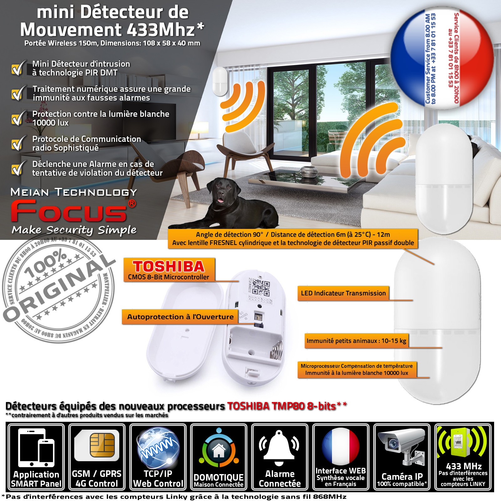 FOCUS MC-565R mini capteur PIR sans fil pour protéger un commerce ou garage