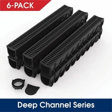 RELN Storm Drain 5"x39.4" Channel Drain Kit w/ Black Grate 6-Pack