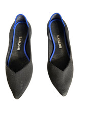 Rothy's THE POINT Black Slip On Flat Ballet Shoes WOMENS US 6.5 w/Blue Trim