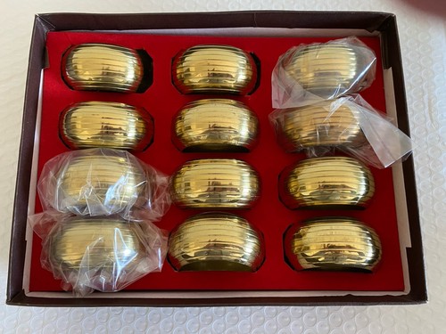 Solid Brass Vintage Napkin Rings Boxed Set Of 12 ￼