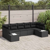 7-Teilige Garten Sofa Set Mit Kissen Schwarz Poly Rattan