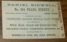 1920's Advertising Business Card~Daniel Bidwell New York Grafton Mineral Paint
