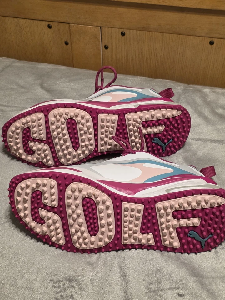 Zapatos de golf Puma GS Fast blanco/rosa tiza/azul porcelana para mujer elige la talla Foto 3 de 4