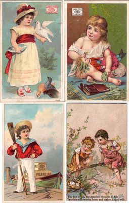 James Pyle's Pearline ~ Lot of 4 Antique Laundry Soap Trade Cards