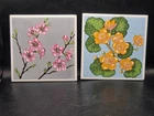 2 Vtg Ceramic Tile Trivets Glass Models Plants Botanical Museum of Harvard Univ