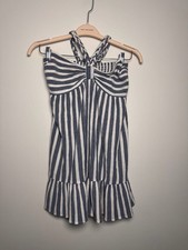Show Me Your Mumu Blue and White Striped Braided Halter Dress Size M Nautical