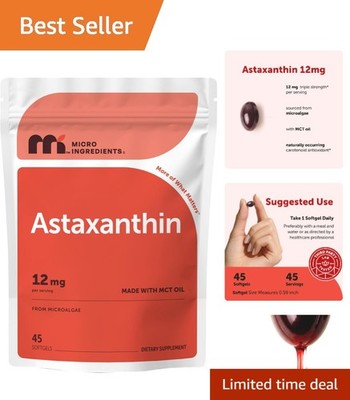 Triple Strength Astaxanthin 12mg Softgels Infused with MCT Oil - 45 Count