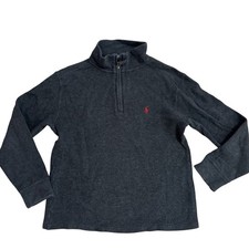 Polo Ralph Lauren Boys Gray Knit Quarter Zip Pullover Sweater Preppy Small 8-10