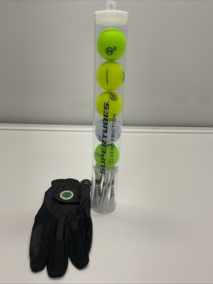 Golf Supertubes Zero Friction 5 GOLF BALLS - 10 TEES - 1 GLOVE BLACK - NEW