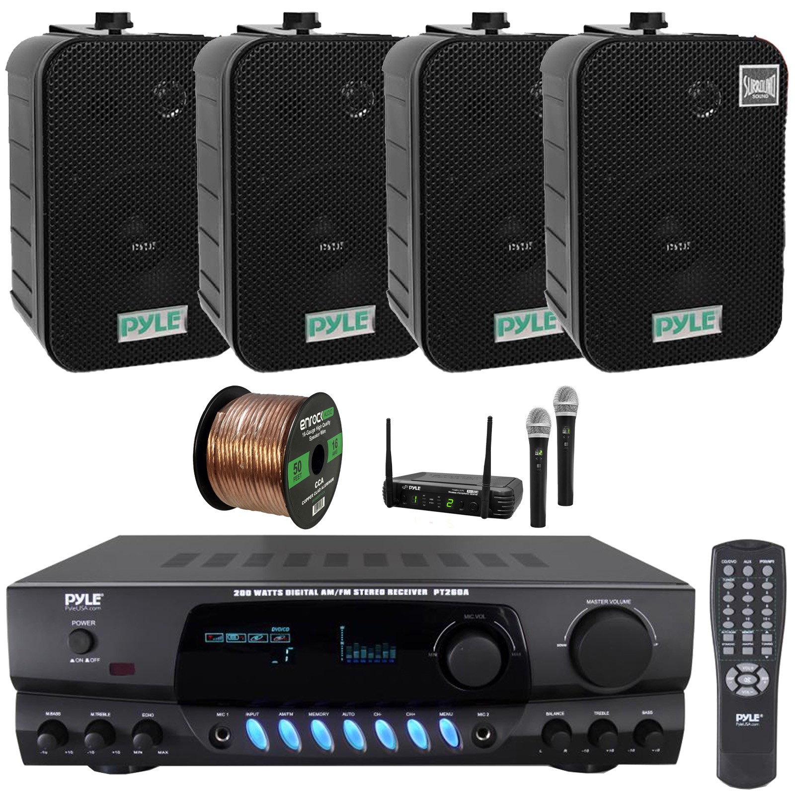 Pyle Home Stereo Receiver, 4x 5.25" 400W Indoor/Outdoor Spea